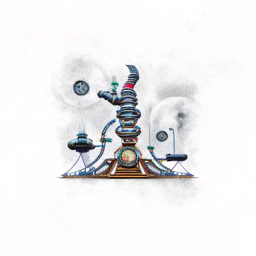 steampunk rollercoaster tattoo design idea