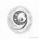 Imagine a simple yet elegant design featuring a crescent moon, with deep greens and blues as the primary colors. The moo tattoo design idea