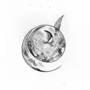 Imagine a simple yet elegant design featuring a crescent moon, with deep greens and blues as the primary colors. The moo tattoo design idea