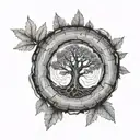 tree rings with leaves growing tattoo design idea
