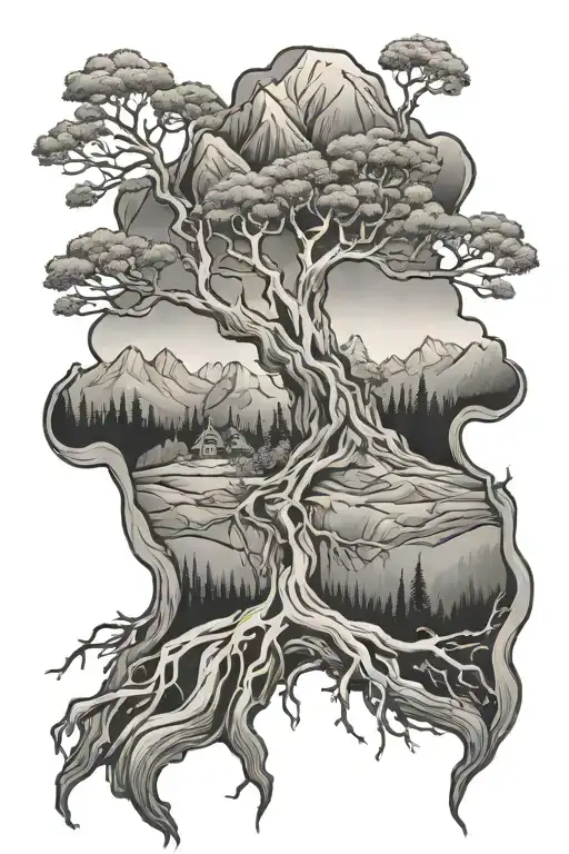 Utah, mountains, roots growing tattoo design idea