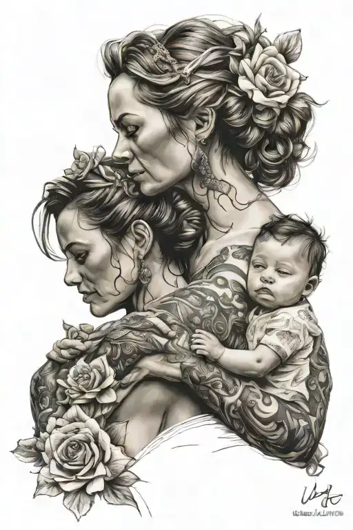 mother daughter strength intuition using flowing tattoo design idea