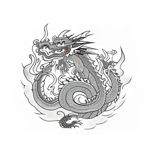 Dragon with black hat and flame in throat tattoo design idea