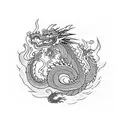 Dragon with black hat and flame in throat tattoo design idea