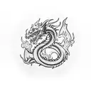 Dragon with black hat and flame in throat tattoo design idea
