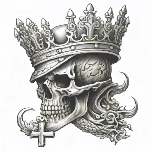cross with a crown and hawks  tattoo design idea