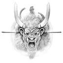 An angry buff minotaur wearing a loin cloth and holding a large axe tattoo design idea