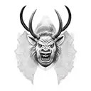 An angry buff minotaur wearing a loin cloth and holding a large axe tattoo design idea