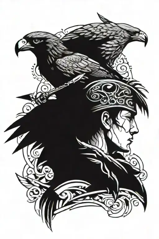 warrior with hawk on the shoulder tattoo design idea
