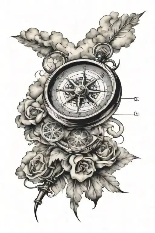 compass and clouds surrounding tattoo design idea