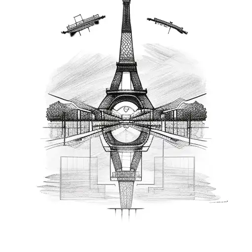 Eiffel tower with roller coaster tattoo design idea