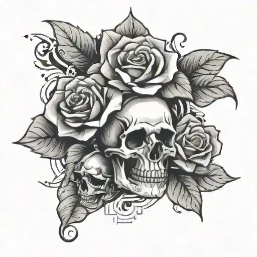 skull and rose rock music tattoo design idea