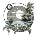 sea, sunset , moon tattoo design idea