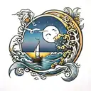 sea, sunset , moon tattoo design idea