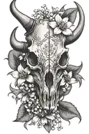 bull skull with lily of the valley flower tattoo design idea