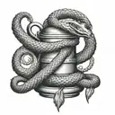 A dotwork design of a snake wrapped around a coffee pot with duck feathers incorporated in the background tattoo design idea