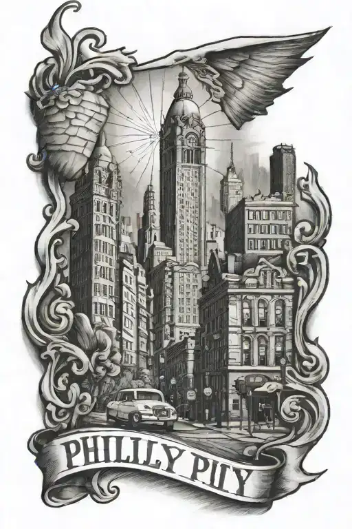Philly tattoo with city tattoo design idea