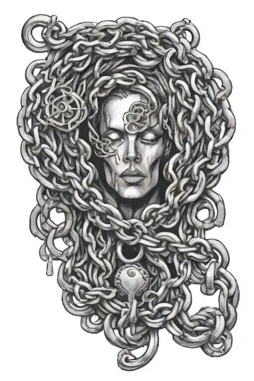 An intricate design of delicate chains and locks, symbolizing the allure of bondage and the thrill of surrender tattoo design idea