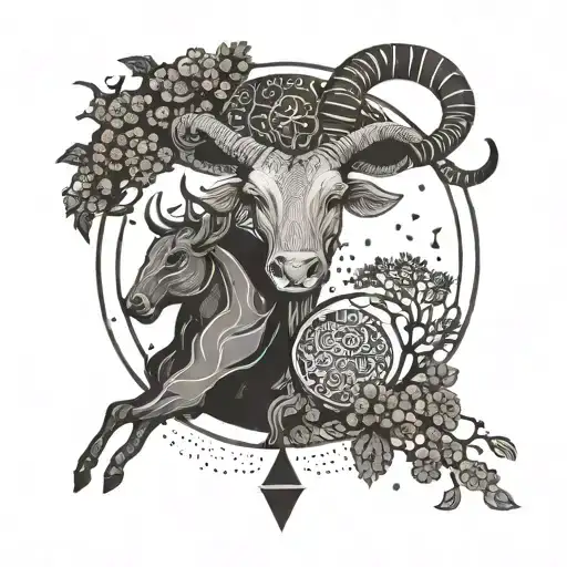 A tattoo incorporating the earth signs of the zodiac and the symbols of Taurus, Virgo, and Capricorn in a minimalist and modern style, symbolizing stability and grounding tattoo design idea