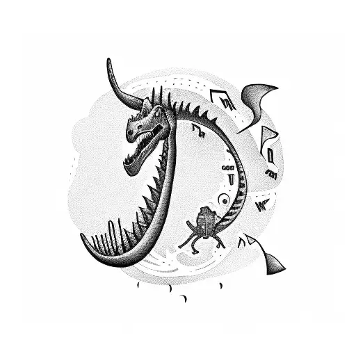 A music note transforming into a dinosaur tattoo design idea