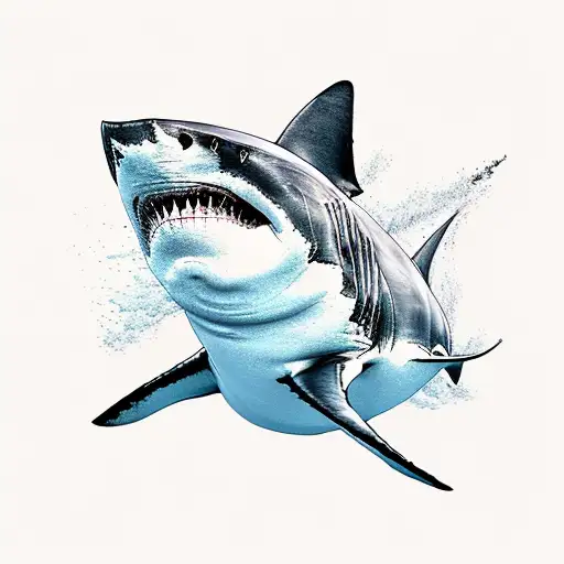 great white shark in mouvement  that would go well on the ribs, we can see the movement pushed  tattoo design idea