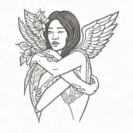 A Mitski Tattoo inspired by her song "Heaven". An entirely black human is being hugged by an entirely white human tattoo design idea