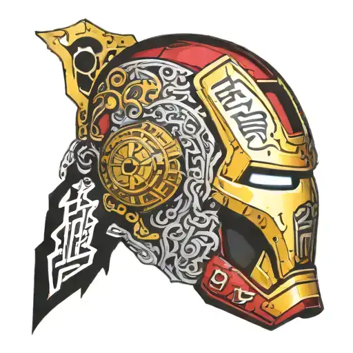  Ironman Mask with the words Sixty Minutes in Hebrew tattoo design idea