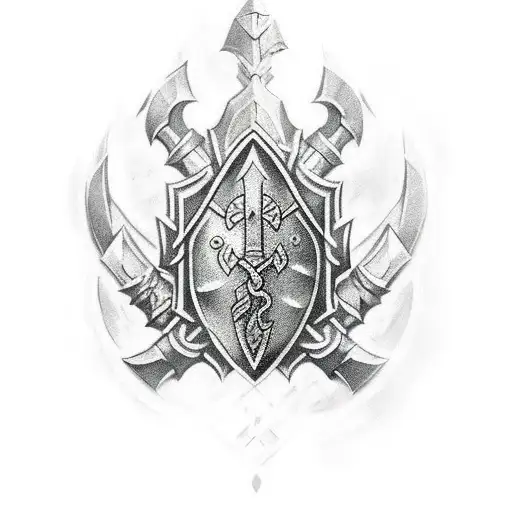 dwarven armor with pike family crest tattoo design idea