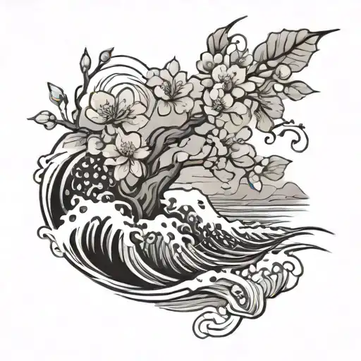 cherry blossom  waves   tattoo design idea