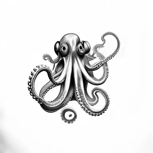 black and grey octopus with whip and stipple shading  tattoo design idea