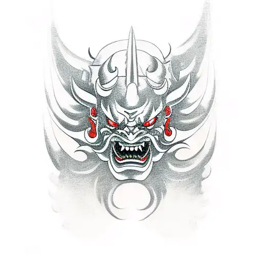 oni demon mask with smoke surrounding tattoo design idea