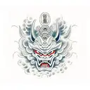 oni demon mask with smoke surrounding tattoo design idea