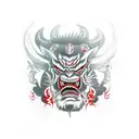 oni demon mask with smoke surrounding tattoo design idea