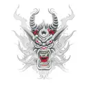 oni demon mask with smoke surrounding tattoo design idea