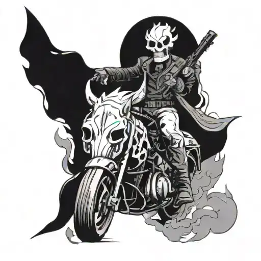 ghost rider on horseback holding revolver pointed and taking souls tattoo design idea