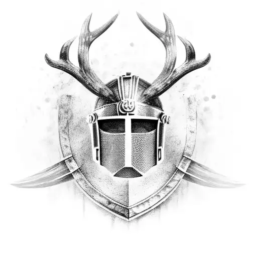 Roman spartan helmet with deer antlers  tattoo design idea