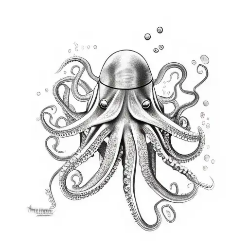 Octopus attacking a diving helmet tattoo design idea