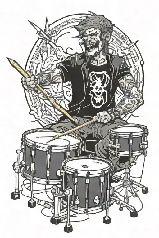 Meganman heavy metal drummer playing tattoo design idea