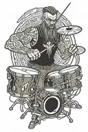 Meganman heavy metal drummer playing tattoo design idea