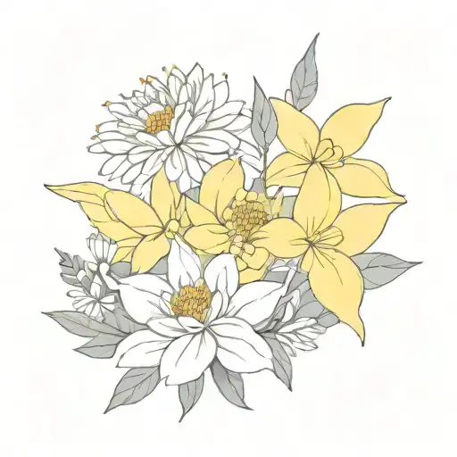 aster, chrysanthemum, daffodil flower bouquet  tattoo design idea