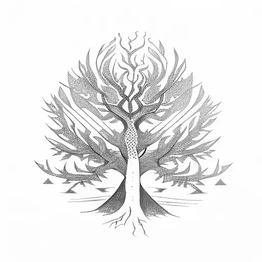 Phoenix tree tribal tattoo design idea
