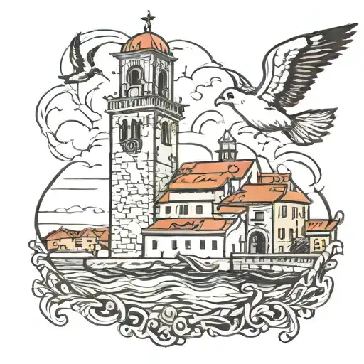 Rovinj Bell Tower and seagull tattoo design idea