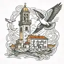 Rovinj Bell Tower and seagull tattoo design idea