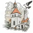 Rovinj Bell Tower and seagull tattoo design idea