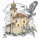 Rovinj Bell Tower and seagull tattoo design idea