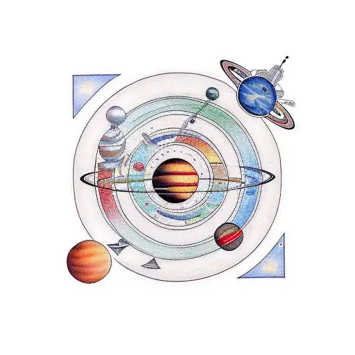 tattoo of lines with the solar system showing my 6-year-old daughter born in December and my 3-year-old son born in Apri tattoo design idea