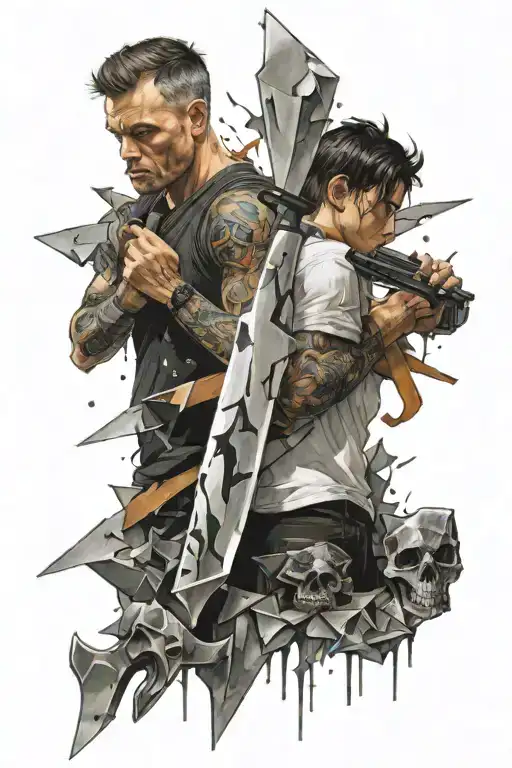 father son enemy glass shards knife death today's date  tattoo design idea