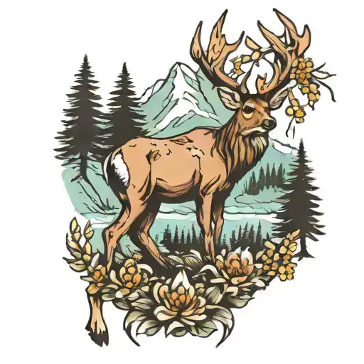 hint deer mountain alle forest tattoo design idea