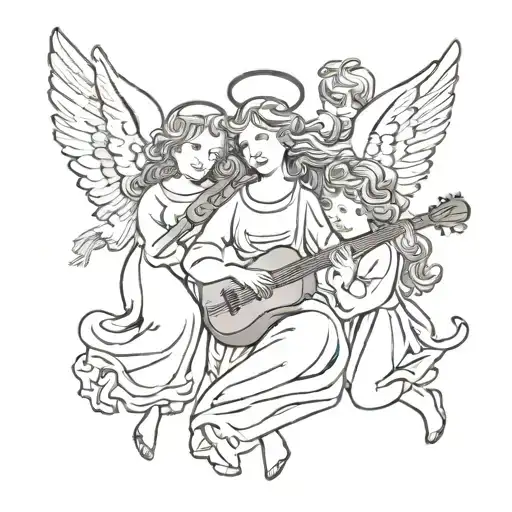 3 angels flying playing instrument or something related tattoo design idea