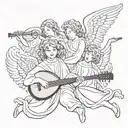 3 angels flying playing instrument or something related tattoo design idea